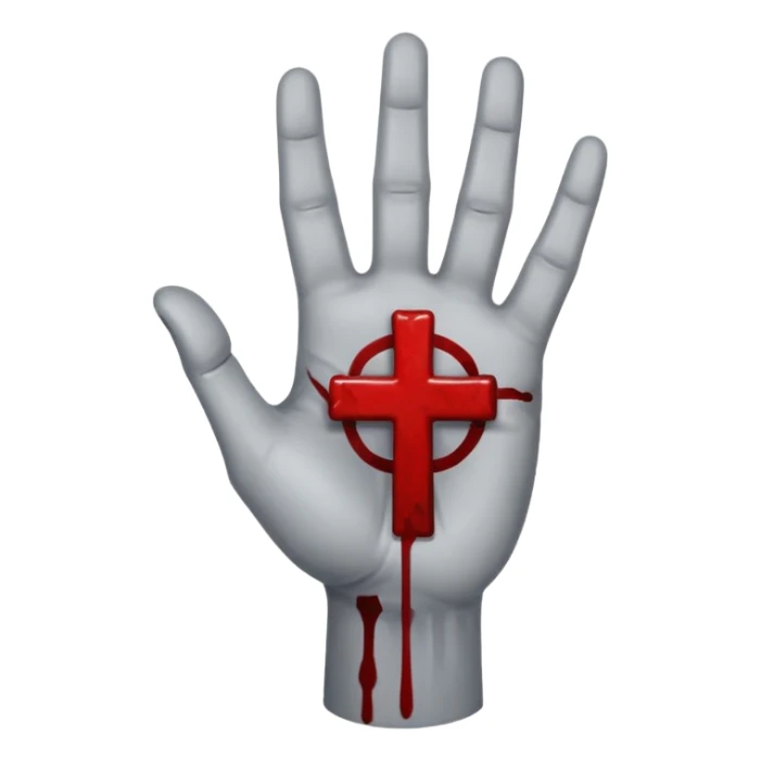 bloody grey hand with an upside down cross symbol on the palm  sticker