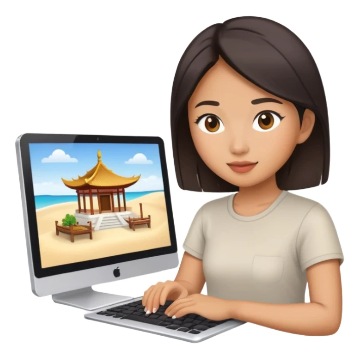 asian female editing youtube travel videos on a computer sticker
