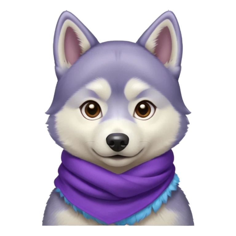 a husky with a purple scarf with a blue shirt sticker