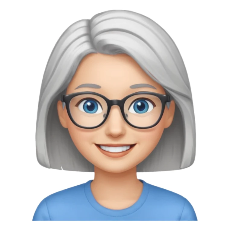 Grey haired emoji with blue eyes and glasses female young sticker