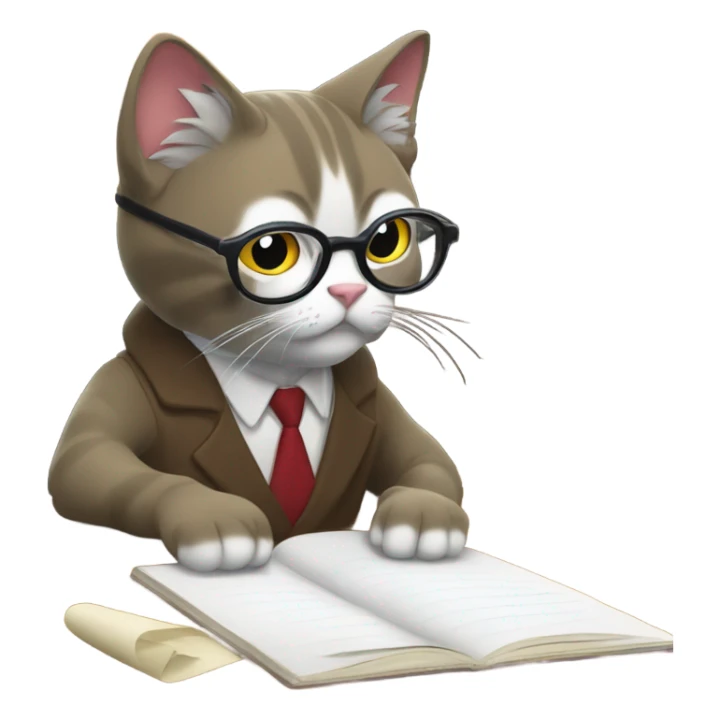 À cat wearing glasses and working hard on her homeworks sticker