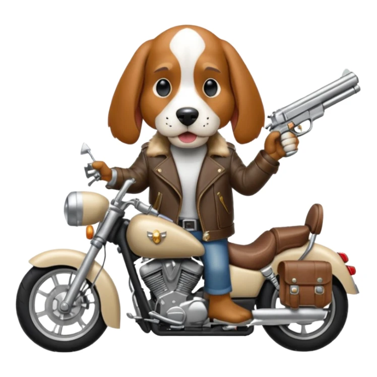 extremely angry bassett hound on a motorcycle with gun sticker