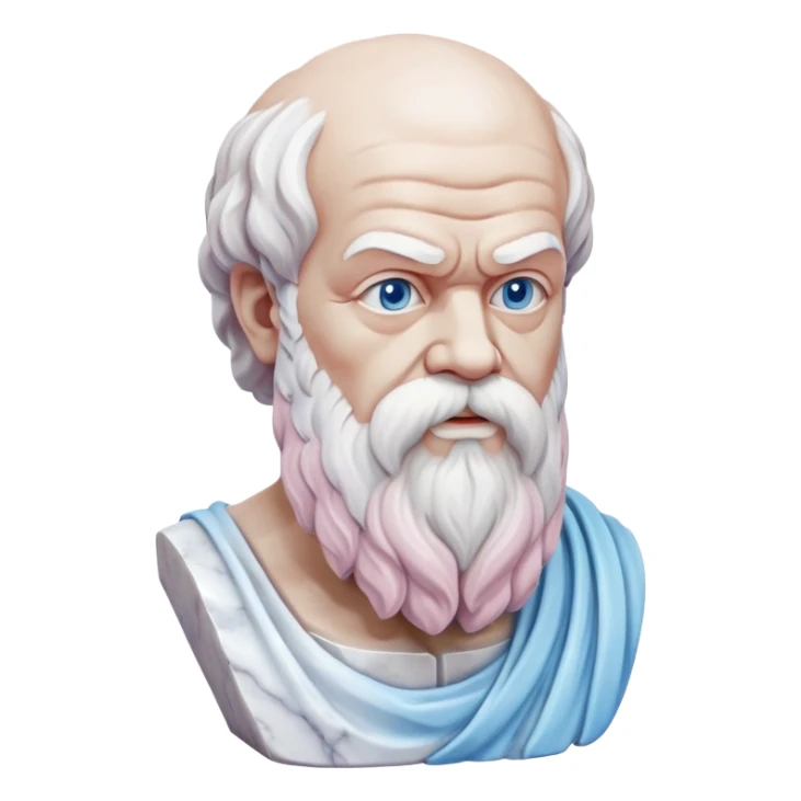 marble statue of Socrates with beard and wise expression, classical Greek philosopher bust, soft pastel colors in light pink and blue tones sticker