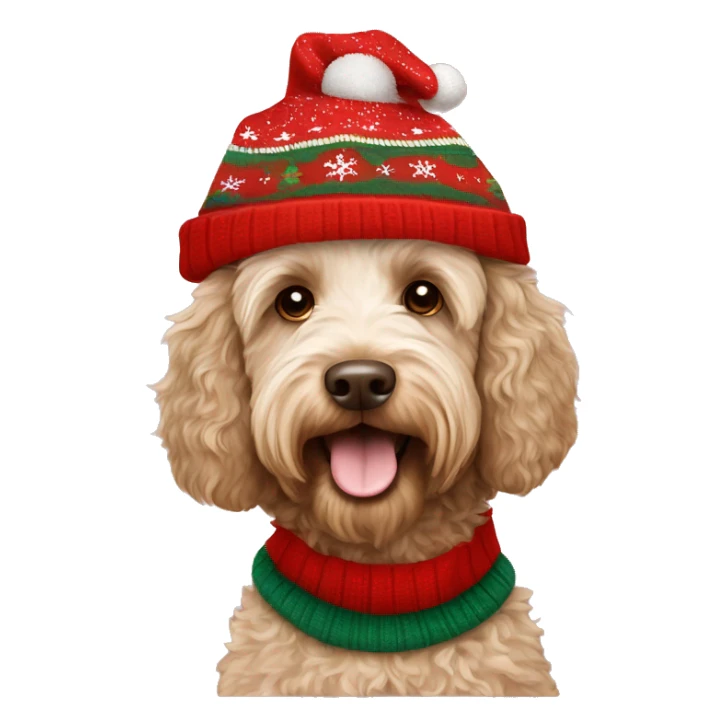 australian labradoodle in christmas sweater and hat sticker