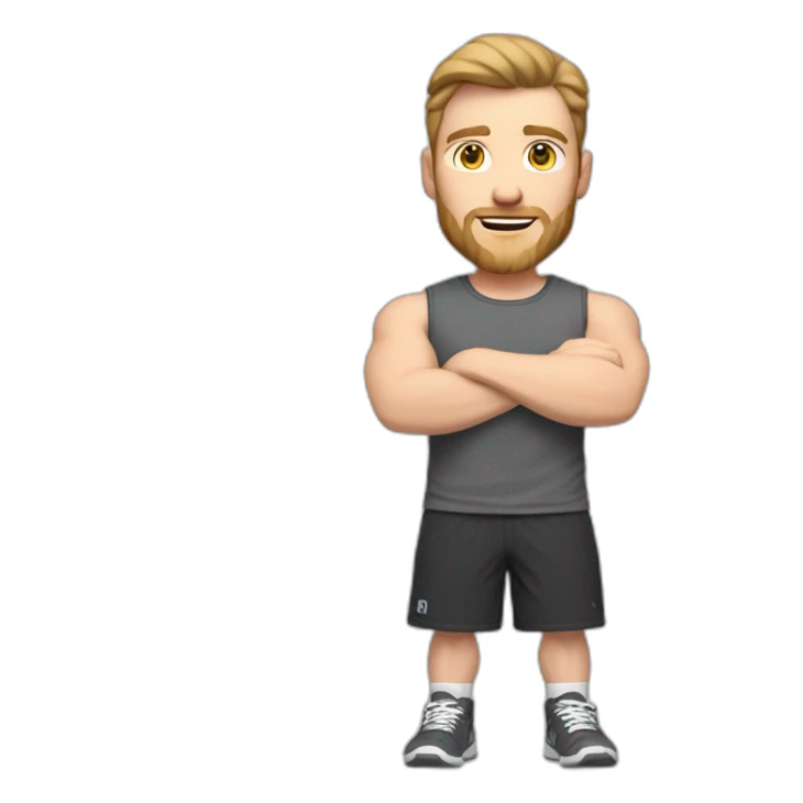 Full height Pale skinned fit man With biceps, Realistic eyes and mouth, light brown hair and stubble In dark gray sleeveless mike, black oversize sports shorts, watch and white sneakers. sticker