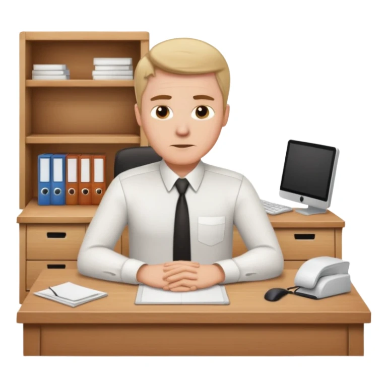 a white man, works in an office at the table sticker