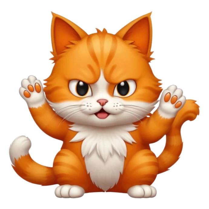 cartoon cat swiping with its paw, angry expression sticker