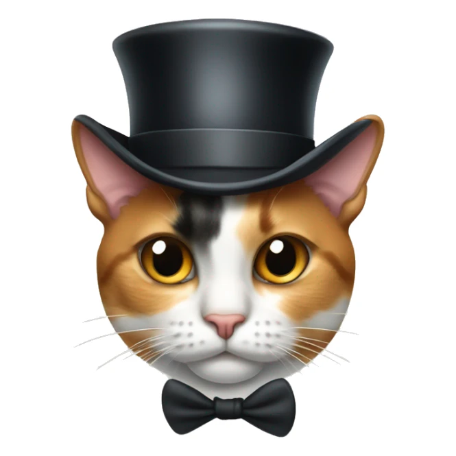 calico cat wearing a monocle and a top hat sticker