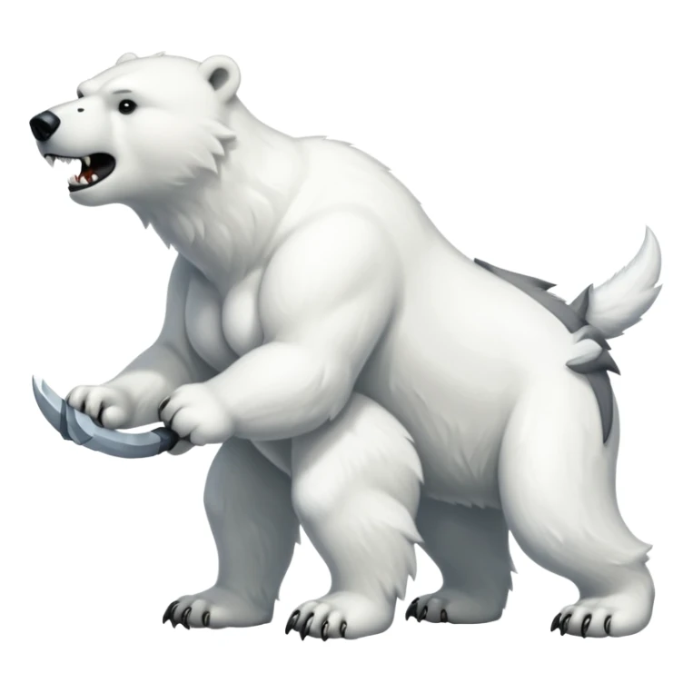 Polar bear with a wolf’s tail, thick neck fur, and short saber fangs sticker
