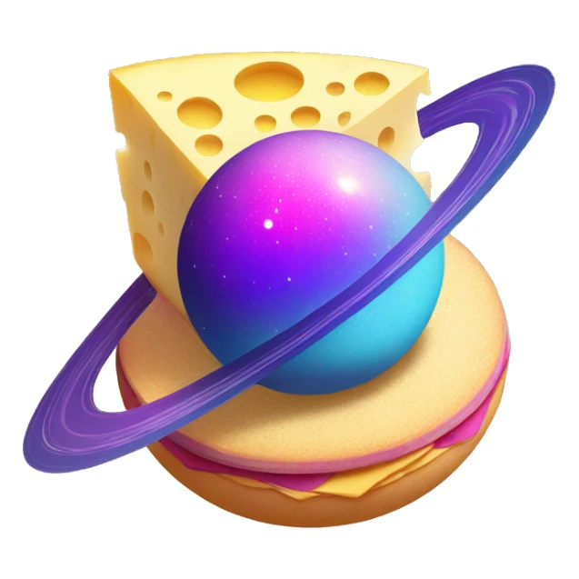 sparkly glittery blue purple and pink gradient planet with a saturn ring dripping cheese sticker