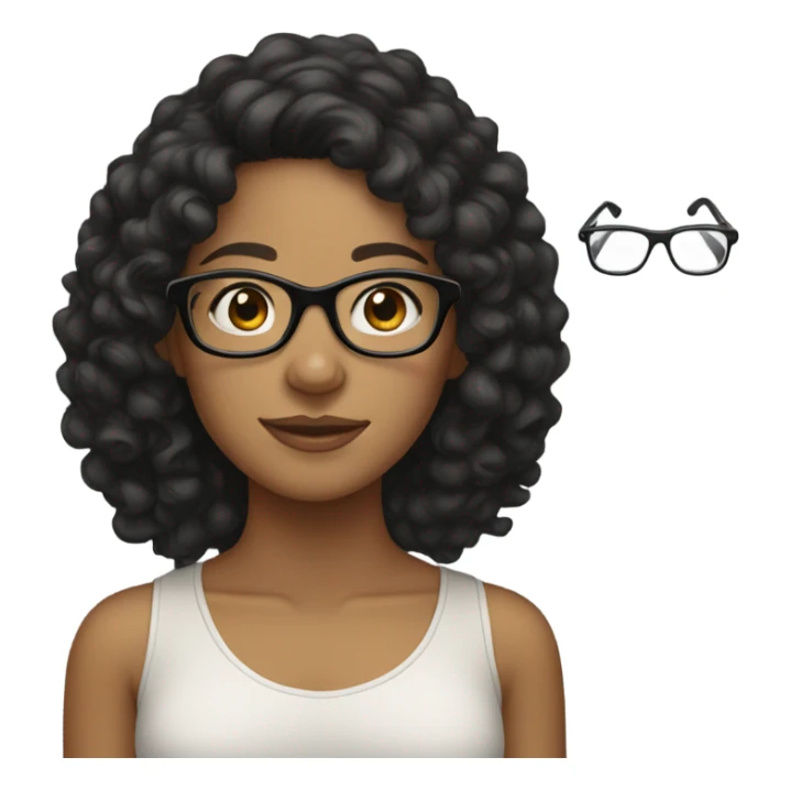 Tan girl with black curly hair and clear glasses sticker