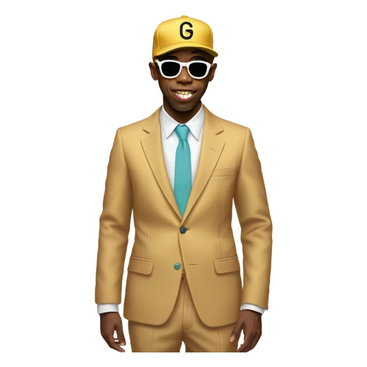 Tyler the creator with his CHROMAKOPIA tour suit sticker