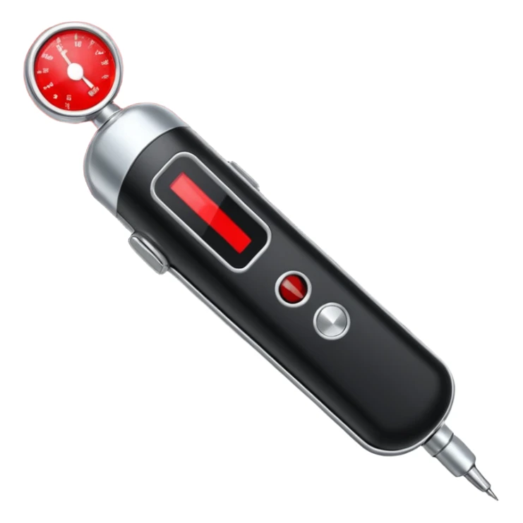 the neuralyzer from Men in Black movies; a pocket sized, extendable silver probe with a red light that flashes at the tip and 3 small black dials in the extended part; same width from end to end sticker