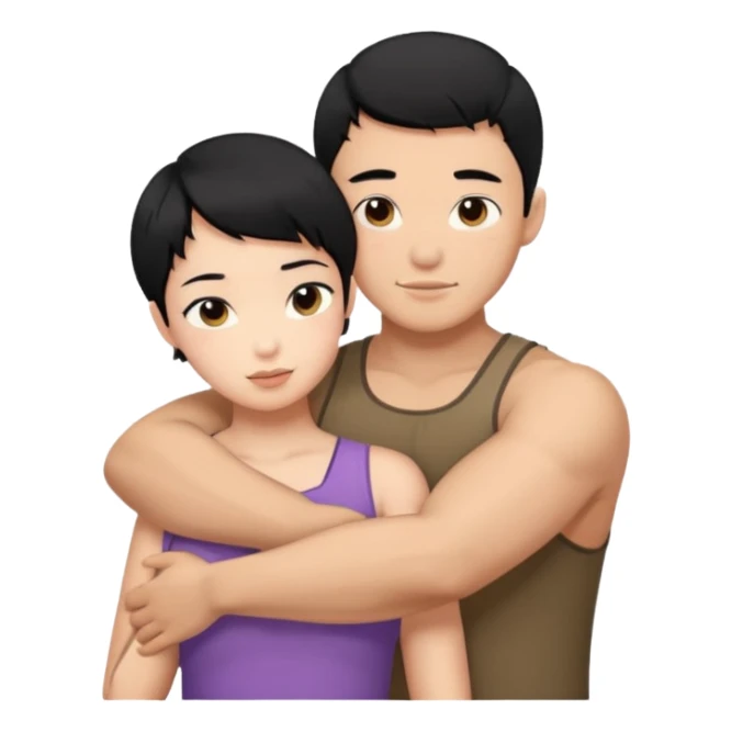 buff Asian Man black hair hugging girl with black pixie cut  sticker