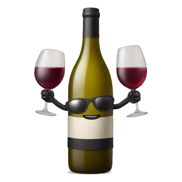 A bottle of wine character with arms, legs and sunglasses sticker