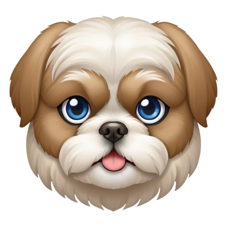 Beige and white Shih Tzu with one blue eye and one brown  sticker