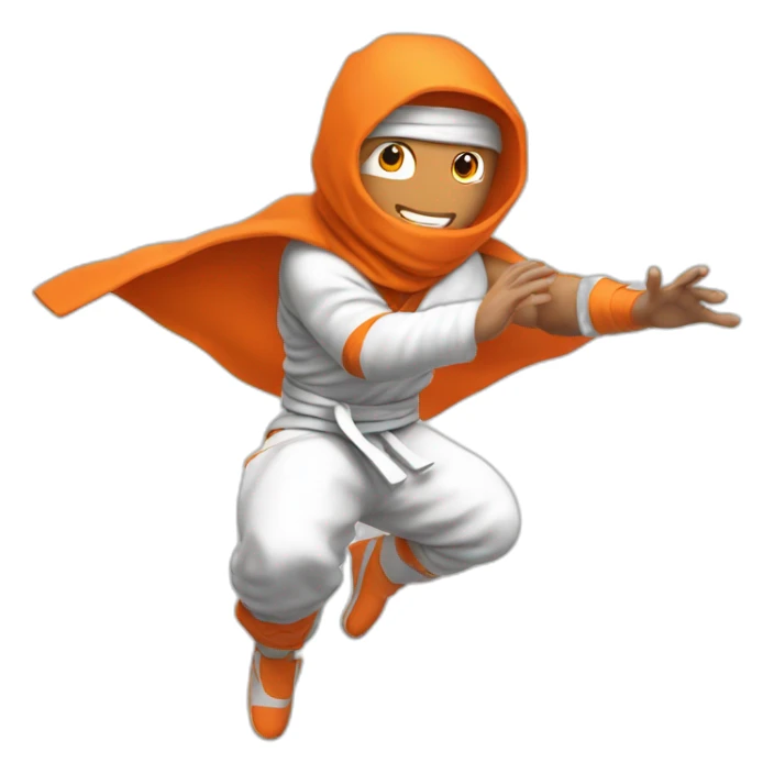 male Ninja Warrior athlete in orange white cloths, captured mid-air sticker