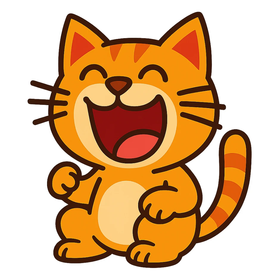 a cartoon cat with a big open-mouthed laugh, vibrant toon style sticker