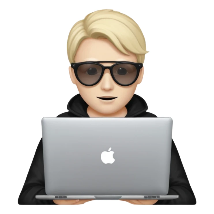 hacker emoji with sunglasses and mask holding a laptop sticker