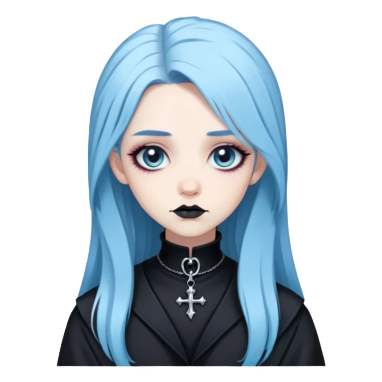 pale blue haired goth baddie, pretty, long hair sticker