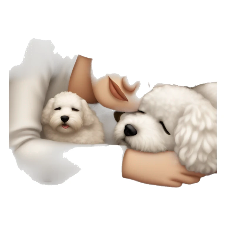 White girl brown hair sleeping with Little Bichon sticker