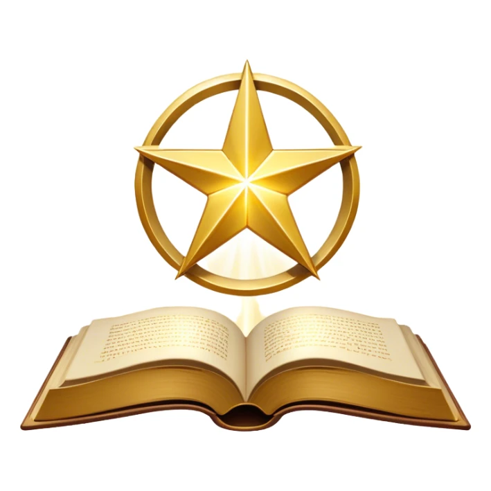 A shimmering gold book with a radiant glow, floating slightly as if under a spotlight. Its cover features a bold, star-like sigil ✨, symbolizing influence and magnetism. Light halo effects or sparkles surround it, giving off an aura of effortless charm and star power. sticker