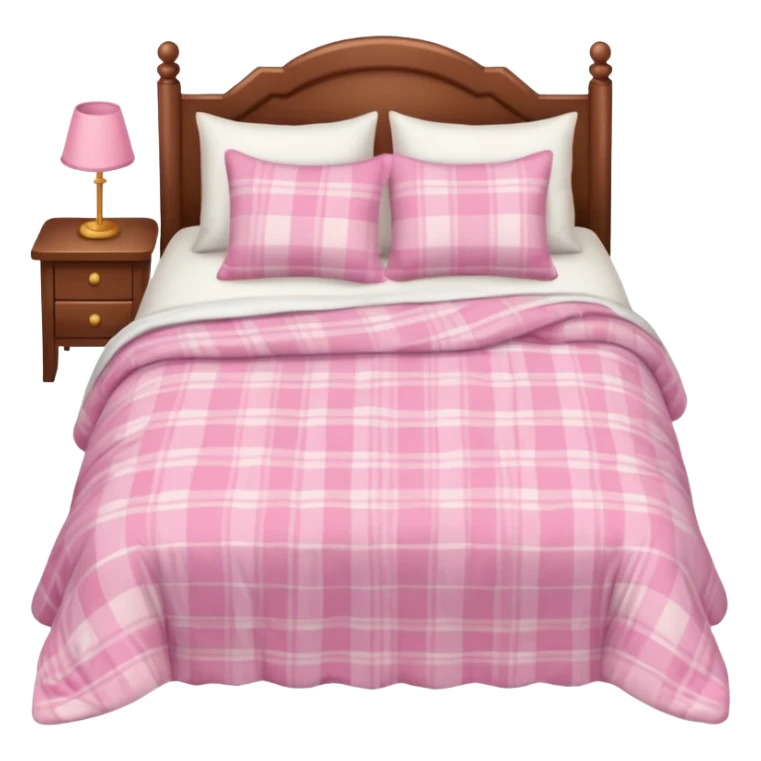  pink cozy bed with soft pillows and a fluffy blanket, neatly made, realistic  sticker
