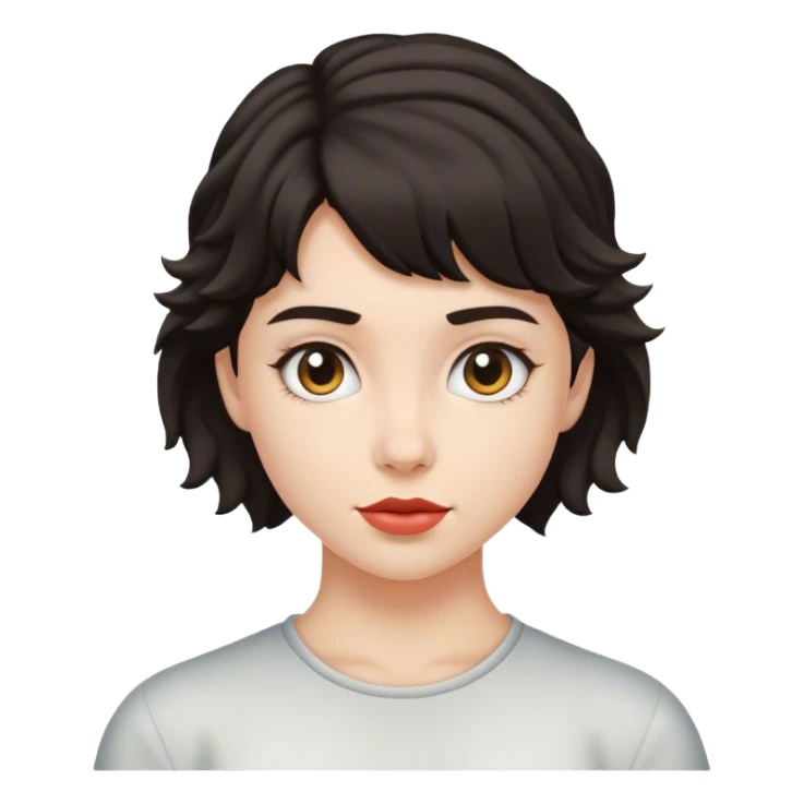 matt girl with super short mullet wavy dark hair sticker