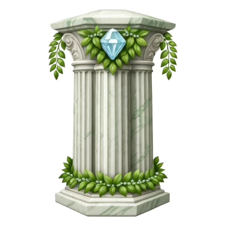 generate beautiful greek marble pillar intricate front view more beautiful with greenery wrapping around the pillar make the pillar made of diamond sticker