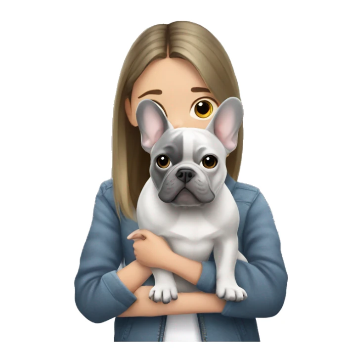 grey french bulldog with girl sticker