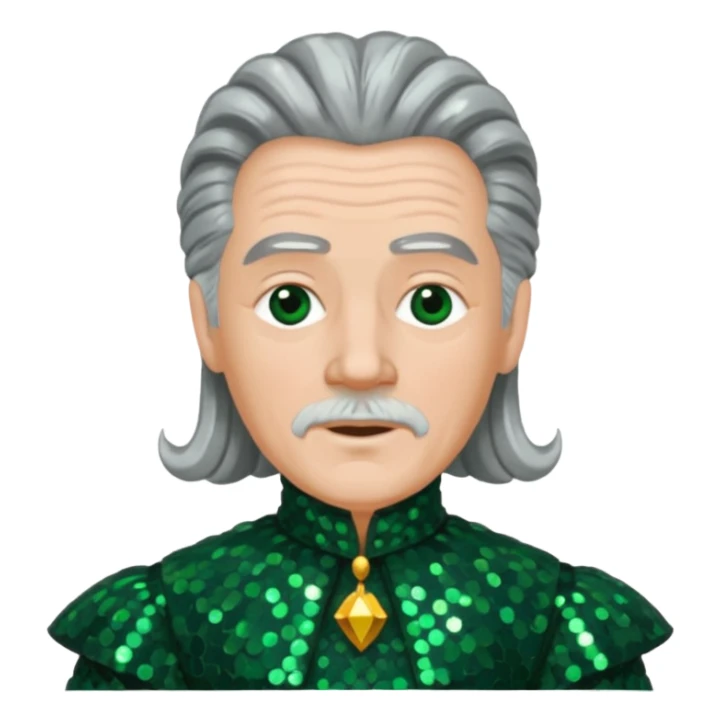 The Wizard from Oz with grey hair, dark green sequin outfit sticker