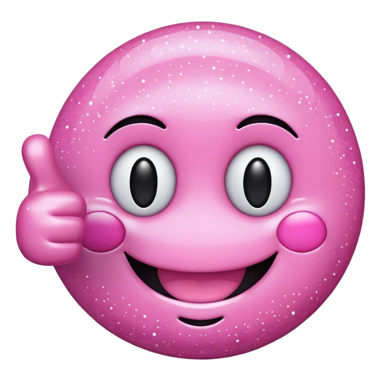 pink glittery smiley face giving two thumbs up, cute and shiny sticker