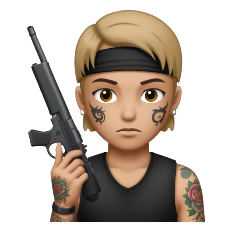 holding a gun with G 59 tattooed on the forehead  sticker