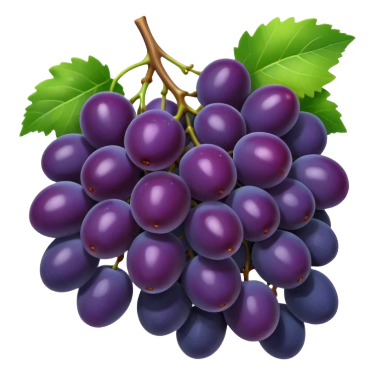 concord grape, stylized bunch of deep purple grapes, shiny and plump, green stem sticker