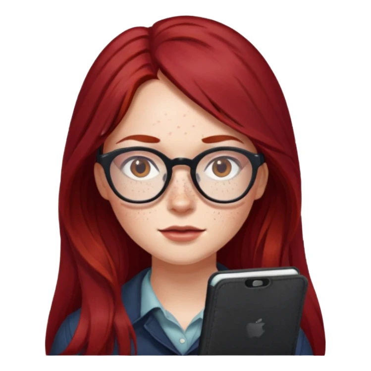 girl with long dark red hair and and glasses sticker