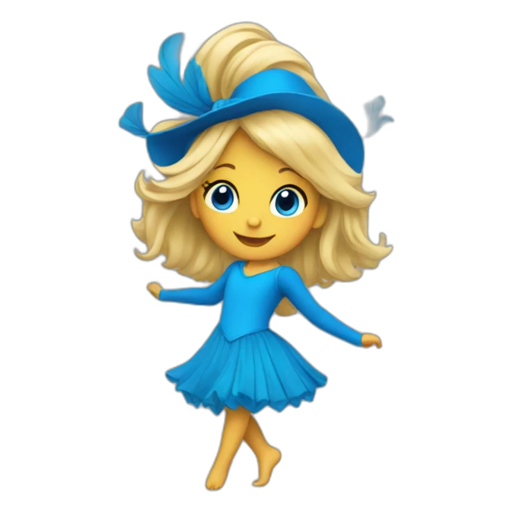 little blonde girl dancing in a blue bird costume sticker