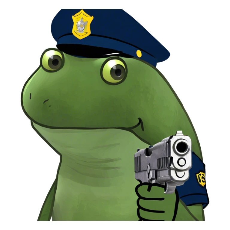 holding a gun, wearing a cop outfit sticker