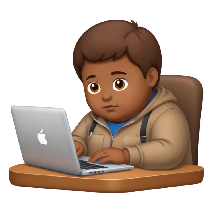fat brown kid with brown hair using laptop sticker