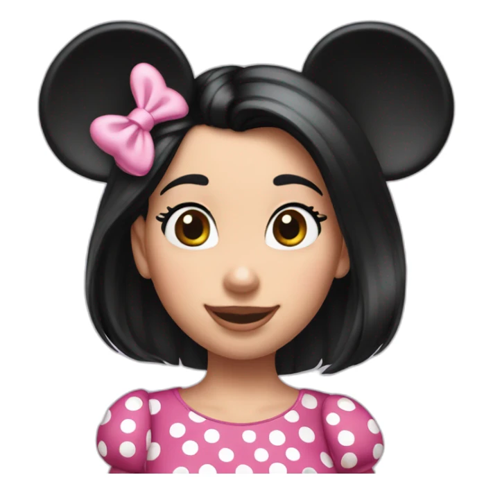 Minnie Mouse long black hair and pink Minnie Mouse ears sticker