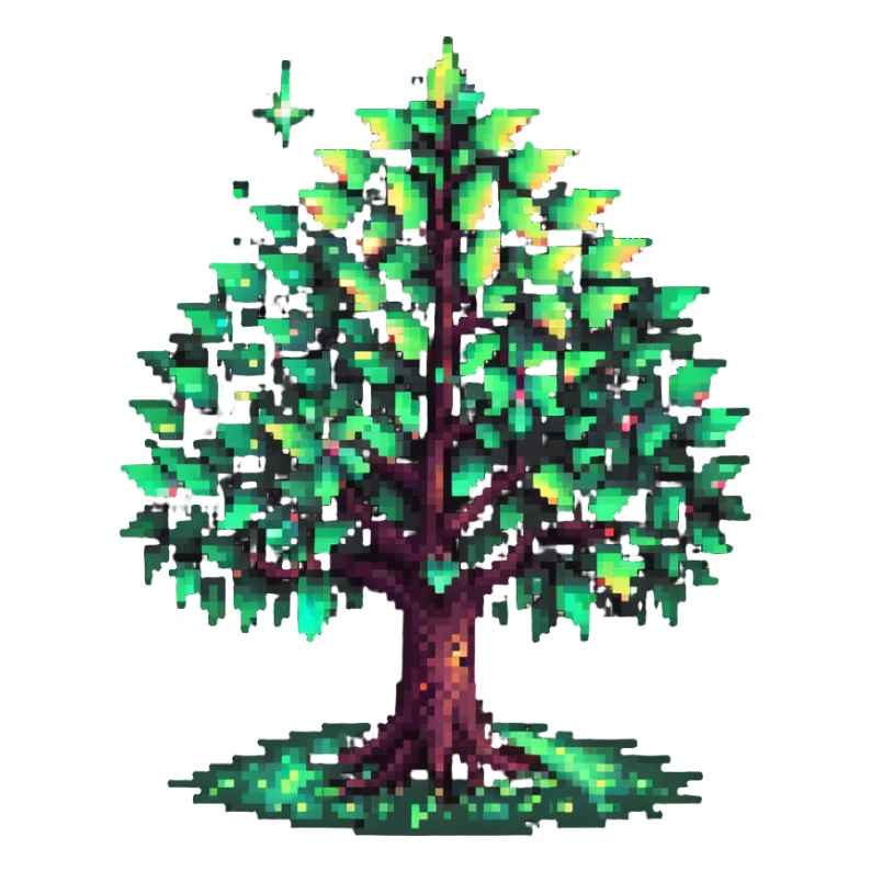 mystical tree with sparkling leaves and glowing magical aura sticker