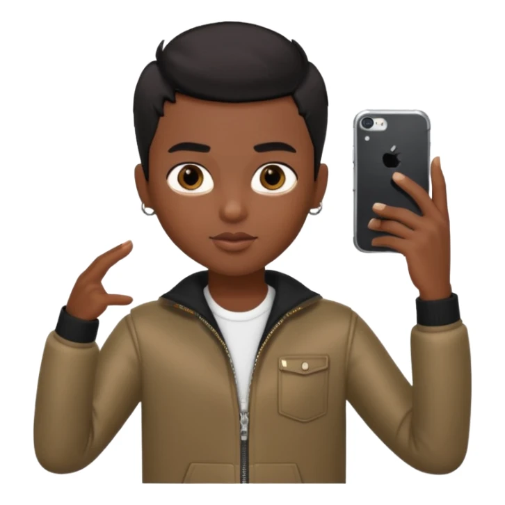 generate a pretty bratz dark skinned boy with short black hair taking a selfie sticker