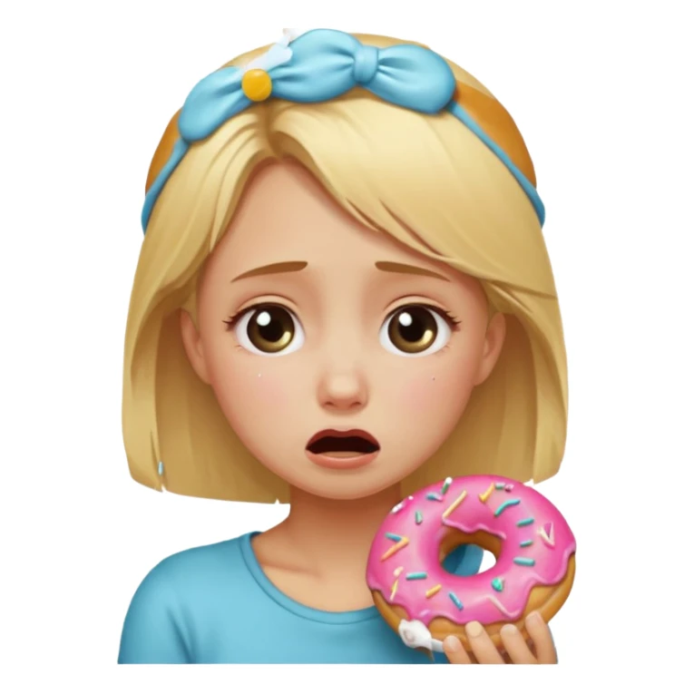 blonde girl crying with munchkin donut sticker