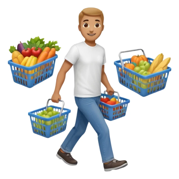 A happy man walking with an empty supermarket basket sticker