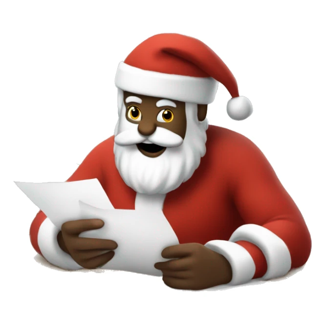 Santa is sitting on a desk, writing something down on a sheet of paper, solving complicated math puzzles  sticker
