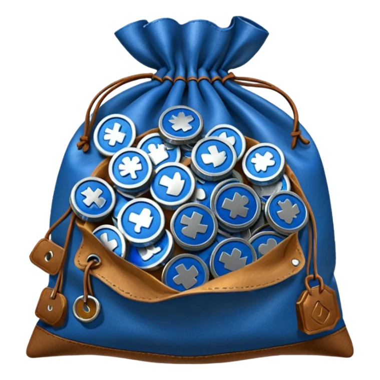 blue coins inside brown money bag sticker