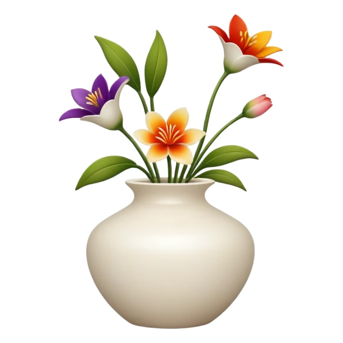 A ceramic vase with ikebana style floral arrangements sticker