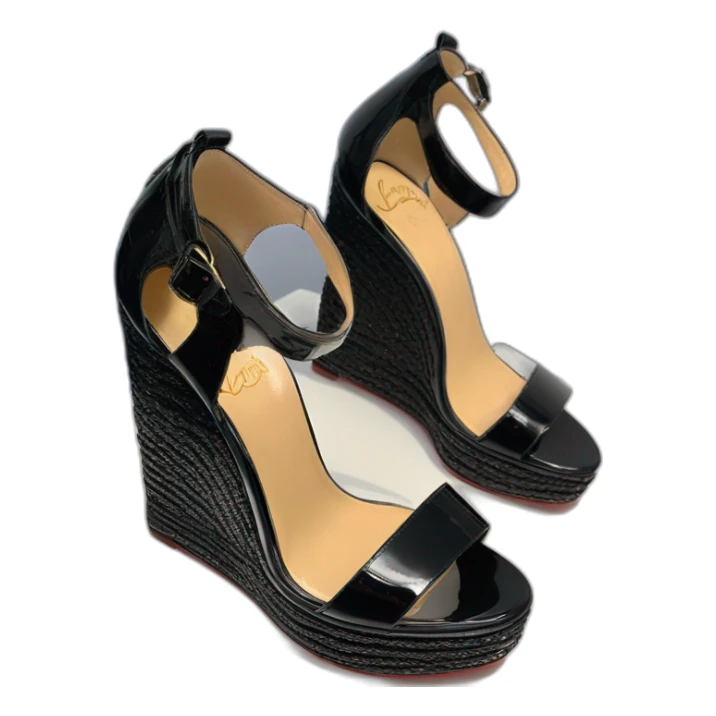 Platform wedges black louboutin sandal patent sticker