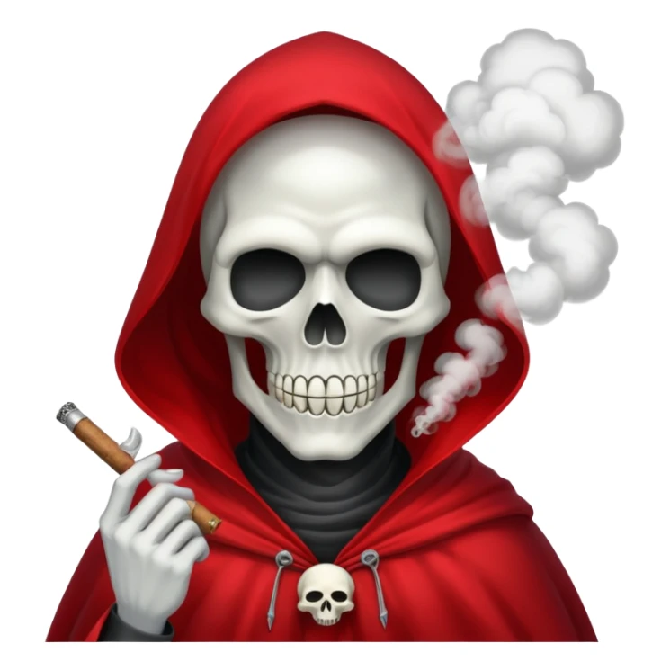grim reaper in red cape smoking weed with loads of smoke around sticker