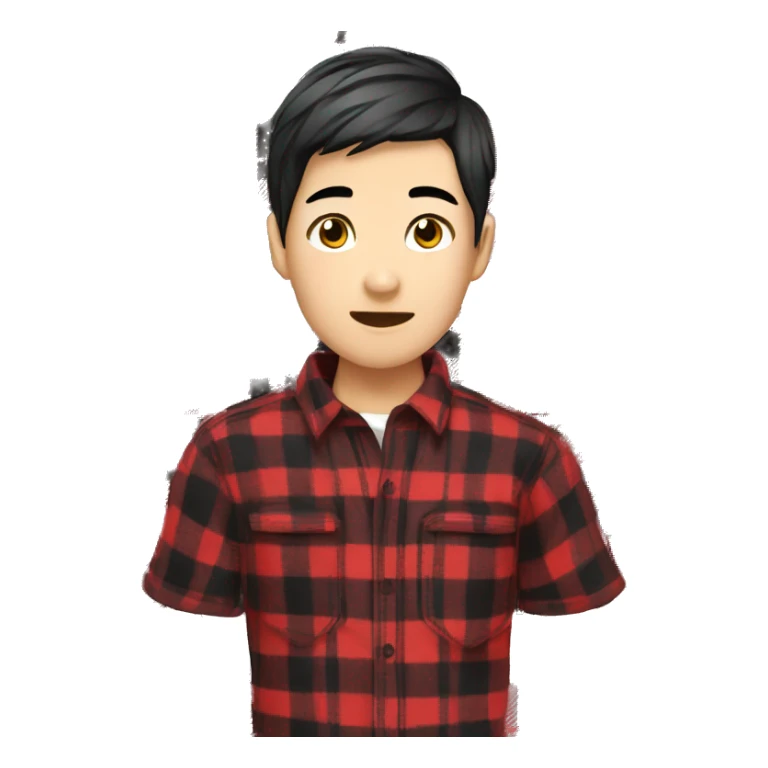 casually red black plaid shirt asian boy sticker