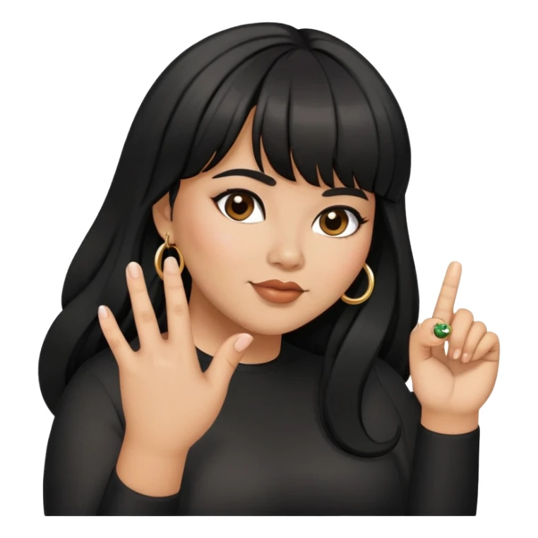Latina female with bangs black long hair plus size with ring in finger sticker